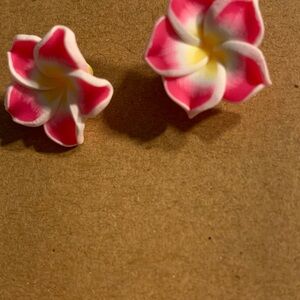 Pink and White Floral Earrings
